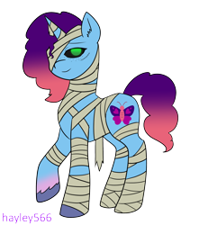 Size: 1886x2130 | Tagged: safe, artist:hayley566, misty brightdawn, pony, unicorn, g5, bandage, black sclera, clothes, costume, cute, female, halloween, halloween costume, holiday, mare, markings, mistybetes, mummy, mummy costume, raised hoof, rebirth misty, scar, simple background, solo, stitches, transparent background, unshorn fetlocks