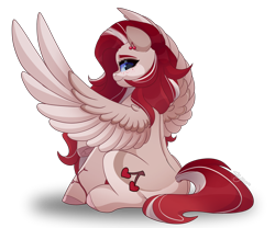 Size: 2400x2000 | Tagged: safe, artist:skyboundsiren, oc, oc only, oc:cherry heart, pegasus, pony, butt, female, high res, looking at you, mare, pegasus oc, plot, signature, simple background, sitting, smiling, solo, spread wings, transparent background, wings