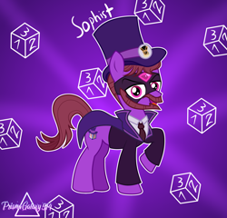 Size: 2100x2013 | Tagged: safe, artist:prismagalaxy514, oc, oc:eevee, oc:sophist, earth pony, pony, cape, clothes, crossover, gem, hat, high res, party crashers, pokémon, ponified, rule 85, solo, top hat, tuxedo, youtuber