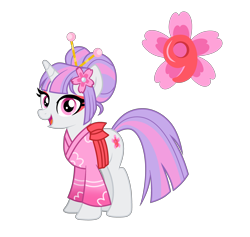 Size: 3875x3678 | Tagged: safe, artist:prismagalaxy514, artist:selenaede, oc, oc only, pony, unicorn, bun hairstyle, cherry blossoms, clothes, cutie mark, flower, flower blossom, high res, japanese, kimono (clothing), makeup, simple background, solo, transparent background
