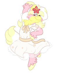 Size: 2000x2500 | Tagged: safe, artist:euspuche, oc, oc only, oc:carmen garcía, earth pony, pony, clothes, dancing, dress, earth pony oc, eyes closed, flower, flower in hair, high res, simple background, smiling, solo, transparent background, unshorn fetlocks