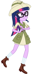 Size: 750x1713 | Tagged: safe, artist:ajosterio, sci-twi, twilight sparkle, human, equestria girls, equestria girls specials, g4, my little pony equestria girls: dance magic, clothes, dress, glasses, hat, imagine spot, pith helmet, sci-twi outfits, shoes, simple background, solo, transparent background, vest