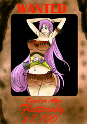 Size: 749x1062 | Tagged: safe, artist:foxgearstudios, fluttershy, human, g4, belly button, female, gun, humanized, solo, wanted poster, weapon