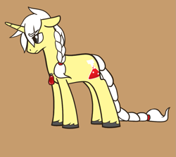 Size: 1051x934 | Tagged: safe, artist:llimus, oc, oc only, oc:alton, pony, unicorn, alternate hairstyle, braid, braided tail, brown background, horn, male, simple background, solo, stallion, tail, unicorn oc