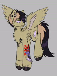 Size: 2050x2745 | Tagged: safe, artist:k0br4, princess luna, pegasus, pony, g4, chest fluff, dyed mane, ear piercing, emo, flying, frank iero, gray background, hair over one eye, high res, hoof polish, jewelry, lip piercing, my chemical romance, nose piercing, piercing, ponified, simple background, smiling, solo, tattoo, two toned mane, unshorn fetlocks, wings