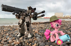 Size: 1114x717 | Tagged: safe, artist:dingopatagonico, pinkie pie, earth pony, pony, g4, beach, gundam, gundam wing, party cannon, photo, serpent mobile suit, toy