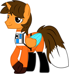 Size: 828x893 | Tagged: safe, artist:star-armour95, oc, oc only, oc:ej, alicorn, fox, fox pony, hybrid, pony, clothes, colored wings, fox tail, lightning squadron, male, multicolored wings, rebel pilot, simple background, smiling, stallion, star wars, tail, transparent background, uniform, wings