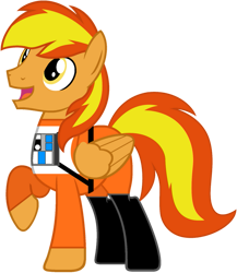 Size: 827x951 | Tagged: safe, artist:star-armour95, oc, oc only, oc:firey ratchet, pegasus, pony, clothes, happy, lightning squadron, male, pegasus oc, rebel pilot, simple background, solo, star wars, transparent background, uniform