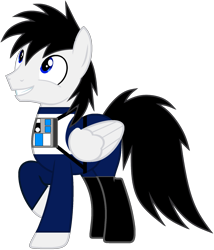 Size: 1601x1867 | Tagged: safe, artist:star-armour95, oc, oc only, oc:shane park, pegasus, pony, clothes, lightning squadron, male, pegasus oc, rebel pilot, simple background, smiling, solo, star wars, transparent background, uniform