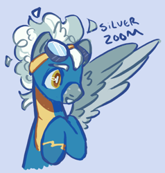 Size: 640x673 | Tagged: safe, artist:tottallytoby, silver lining, silver zoom, pegasus, pony, g4, blue background, clothes, featured image, goggles, goggles on head, male, simple background, solo, stallion, uniform, wonderbolts, wonderbolts uniform