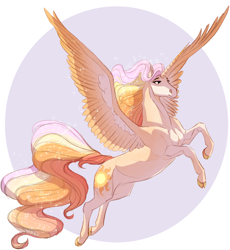 Size: 2300x2500 | Tagged: safe, artist:neighbaby, princess celestia, alicorn, horse, pony, g4, alternate design, cloven hooves, female, flying, high res, hoers, horn, long horn, mare, muscles, simple background, solo