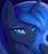 Size: 1817x2081 | Tagged: safe, artist:tanatos, princess luna, alicorn, pony, g4, bust, cute, cute little fangs, ear fluff, eyebrows, eyeshadow, fangs, female, glowing, glowing eyes, horn, looking at you, makeup, mare, portrait, simple background, slit pupils, smiling, smiling at you, solo, wings