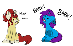 Size: 3669x2309 | Tagged: safe, artist:noxi1_48, oc, oc only, oc:creatio, oc:treble pen, pony, unicorn, daily dose of friends, barking, behaving like a dog, duo, high res, open mouth, simple background, sitting, transparent background