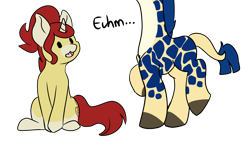 Size: 2992x1744 | Tagged: safe, artist:noxi1_48, oc, oc only, oc:procerus, oc:treble pen, giraffe, pony, unicorn, daily dose of friends, duo, head out of frame, open mouth, raised hoof, raised leg, simple background, sitting, standing, transparent background