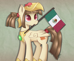Size: 1220x1000 | Tagged: safe, artist:kat glitty, oc, oc:tailcoatl, pegasus, pony, aztec, mexican, mexican flag, mexico, nation ponies, ponified, solo