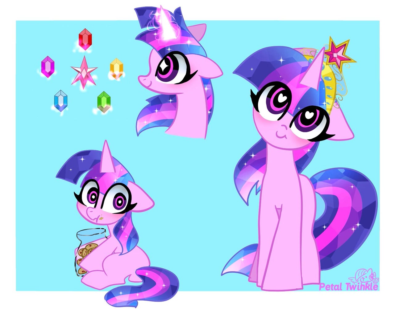 [big crown thingy,cookie,cookie jar,crystal pony,crystallized,cute,element of generosity,element of honesty,element of kindness,element of laughter,element of loyalty,element of magic,elements of harmony,female,filly,floppy ears,food,heart,heart eyes,jewelry,looking at you,mare,pony,safe,signature,simple background,solo,starry eyes,twilight sparkle,unicorn,wingding eyes,younger,regalia,twiabetes,eye clipping through hair,blue background,smiling,unicorn twilight,smiling at you,ears back,filly twilight sparkle,passepartout,artist:petaltwinkle]