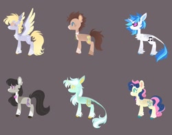 Size: 1679x1323 | Tagged: safe, artist:wanderingpegasus, bon bon, derpy hooves, dj pon-3, doctor whooves, lyra heartstrings, octavia melody, sweetie drops, time turner, vinyl scratch, classical unicorn, earth pony, pegasus, pony, unicorn, g4, background six, bowtie, chest fluff, cloven hooves, colored hooves, colored wings, colored wingtips, horn, leonine tail, necktie, tail, unshorn fetlocks, vinyl's glasses, wings