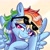 Size: 2048x2048 | Tagged: safe, artist:galaxy swirl, rainbow dash, pegasus, pony, g4, ear fluff, eyebrows, eyebrows visible through hair, grin, looking at you, smiling, solo, spread wings, sunglasses, wings