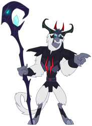 Size: 3815x5207 | Tagged: safe, artist:mlgtrap, edit, storm king, satyr, yeti, g4, my little pony: the movie, antagonist, armor, claws, eyebrows, fangs, frown, horn, male, nails, original design, pointing, simple background, solo, staff, staff of sacanas, storm king's emblem, tail, transparent background