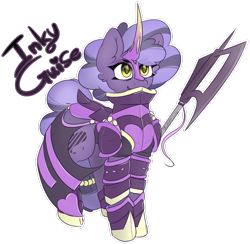 Size: 1280x1250 | Tagged: safe, artist:umbreow, oc, oc only, oc:inky guise, pony, unicorn, armor, axe, female, mare, simple background, solo, transparent background, weapon