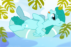 Size: 3519x2319 | Tagged: safe, artist:starcollider, spring melody, sprinkle medley, pegasus, pony, g4, .svg available, base used, female, floaty, high res, inner tube, mare, open mouth, partially open wings, pool toy, solo, svg, vector, water, wings