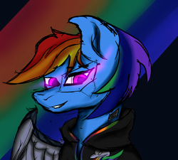 Size: 5000x4500 | Tagged: safe, rainbow dash, pegasus, pony, g4, clothes, cybernetic wings, cyberpunk, hoodie, simple background, solo, wings