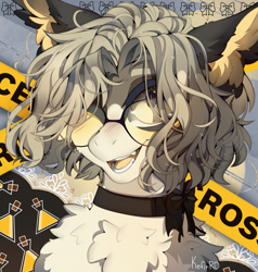 Size: 2581x2709 | Tagged: safe, artist:kefirro7, oc, oc only, pony, bust, cheek fluff, chest fluff, choker, ear fluff, fangs, glasses, high res, male, one eye closed, open mouth, open smile, smiling