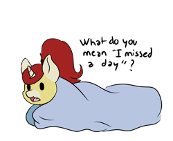 Size: 2677x2189 | Tagged: safe, artist:noxi1_48, oc, oc only, oc:treble pen, pony, unicorn, daily dose of friends, blanket, high res, open mouth, simple background, solo, transparent background