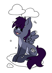 Size: 2052x2908 | Tagged: safe, artist:noxi1_48, oc, oc only, pegasus, pony, daily dose of friends, cloud, high res, open mouth, open smile, simple background, sitting, smiling, snow, solo, transparent background