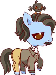 Size: 2247x3000 | Tagged: safe, artist:jemini, bird, earth pony, pony, raven (bird), .svg available, clothes, coat, edgar allan poe, facial hair, frown, high res, male, moustache, pants, ponified, pony vs pony, raised hoof, shirt, simple background, stallion, svg, transparent background, vector