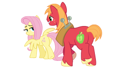 Size: 4000x2250 | Tagged: safe, anonymous artist, big macintosh, fluttershy, earth pony, pegasus, pony, g4, bedroom eyes, big backintosh, butt, female, flutterbutt, grin, high res, inviting, looking at each other, looking at someone, looking back, male, mare, plot, ship:fluttermac, shipping, simple background, smiling, smiling at each other, spread wings, stallion, straight, transparent background, vector, wingboner, wings