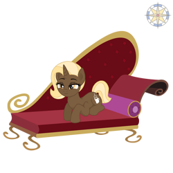 Size: 2500x2500 | Tagged: safe, artist:r4hucksake, oc, oc only, oc:biscotto moka, pony, unicorn, fainting couch, female, high res, lying down, mare, prone, simple background, solo, transparent background