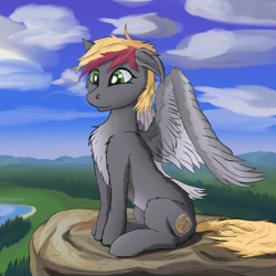 Size: 2650x2650 | Tagged: safe, artist:arisu-kun, oc, oc:tropical bliss, pegasus, pony, digital art, green eyes, high res, nature, sitting, solo