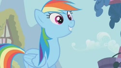 Size: 1280x720 | Tagged: safe, screencap, rainbow dash, pegasus, pony, call of the cutie, g4, smiling, solo