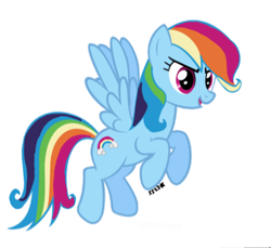 Size: 450x412 | Tagged: safe, artist:starrscout-23, edit, editor:starrscout-23, rainbow dash, pegasus, pony, g4, curly hair, female, mare, rainbow, signature, simple background, solo, spread wings, white background, wings