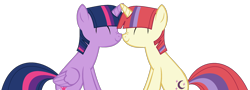 Size: 2622x946 | Tagged: safe, artist:shell-bases, artist:twilyisbestpone, moondancer, twilight sparkle, alicorn, pony, unicorn, g4, base used, cute, dancerbetes, duo, duo female, eyes closed, female, lesbian, love, mare, nose to nose, nuzzling, ship:twidancer, shipping, simple background, sitting, smiling, transparent background, twiabetes, twilight sparkle (alicorn)