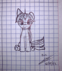 Size: 2260x2600 | Tagged: safe, artist:sokostar shr, twilight sparkle, pony, unicorn, g4, cute, floppy ears, graph paper, high res, sitting, solo, traditional art