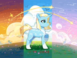 Size: 2048x1536 | Tagged: safe, artist:rily, oc, pony, unicorn, chinese, dawn, grass, looking at something, solo, stars