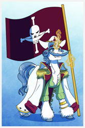 Size: 1181x1772 | Tagged: safe, artist:inuhoshi-to-darkpen, fancypants, pony, unicorn, g4, anime, commission, crossover, edward newgate, facial hair, flag, jolly roger, magic, moustache, one piece, pirate, solo, telekinesis