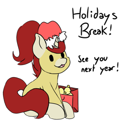 Size: 2104x2036 | Tagged: safe, artist:noxi1_48, oc, oc only, oc:treble pen, pony, unicorn, daily dose of friends, christmas, hat, high res, holiday, open mouth, open smile, santa hat, simple background, sitting, smiling, solo, transparent background