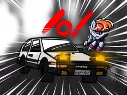 Size: 2048x1535 | Tagged: safe, artist:ashtoneer, rainbow dash, pegasus, pony, g4, car, drifting, female, headlights, initial d, mare, solo, speed lines, toyota sprinter trueno [ae86]