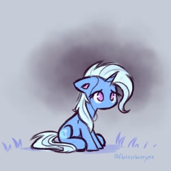 Size: 2048x2048 | Tagged: safe, artist:flutterberrypie, trixie, pony, unicorn, g4, colored pinnae, cute, diatrixes, eyelashes, female, floppy ears, high res, horn, mare, no mouth, no pupils, sad, sadorable, signature, sitting, solo, the sad and depressive trixie