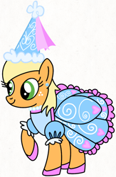 Size: 676x1038 | Tagged: safe, applejack, earth pony, pony, g4, clothes, drawing, dress, ear piercing, froufrou glittery lacy outfit, jewelry, necklace, piercing, princess, princess applejack, puffy sleeves, shoes, smiling