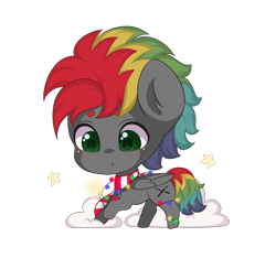 Size: 1632x1596 | Tagged: safe, artist:yomechka, oc, oc only, oc:sliding bolt, pegasus, pony, christmas, christmas lights, clothes, curious, cute, galloping, green eyes, holiday, looking down, male, multicolored hair, pegasus oc, running, scarf, simple background, snow, string lights, striped scarf, transparent background