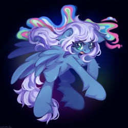 Size: 2048x2048 | Tagged: safe, artist:vanilla-chan, oc, oc only, oc:vesperal breeze, pegasus, pony, dreamscape, eye clipping through hair, female, fluffy, high res, looking at you, lost, mare, open mouth, pegasus oc, solo, spread wings, wings