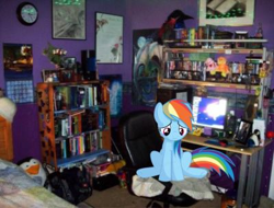 Size: 400x304 | Tagged: safe, edit, rainbow dash, pegasus, pony, g4, computer, real life background, room, sad, solo