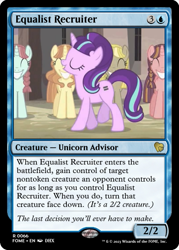 Size: 375x523 | Tagged: safe, edit, starlight glimmer, pony, unicorn, g4, the cutie map, ccg, equal cutie mark, in our town, magic the gathering, smiling, trading card, trading card edit, trading card game