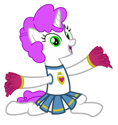 Size: 873x921 | Tagged: safe, artist:brightstar40k, oc, oc only, oc:glitterpath, pony, unicorn, cheering, cheerleader, cheerleader outfit, clothes, simple background, solo, white background