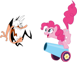 Size: 851x684 | Tagged: safe, artist:otfor2, edit, pinkie pie, earth pony, human, pony, a canterlot wedding, g4, crossover, female, male, mare, open mouth, party cannon, peppino spaghetti, pizza tower, scared, screaming, simple background, smiling, transparent background, vector