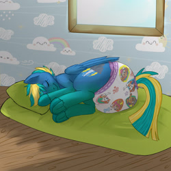 Size: 1919x1919 | Tagged: safe, artist:marealeopard, oc, oc only, oc:stormy dash, pegasus, pony, cute, diaper, diaper fetish, fetish, male, non-baby in diaper, sleeping, solo, stallion